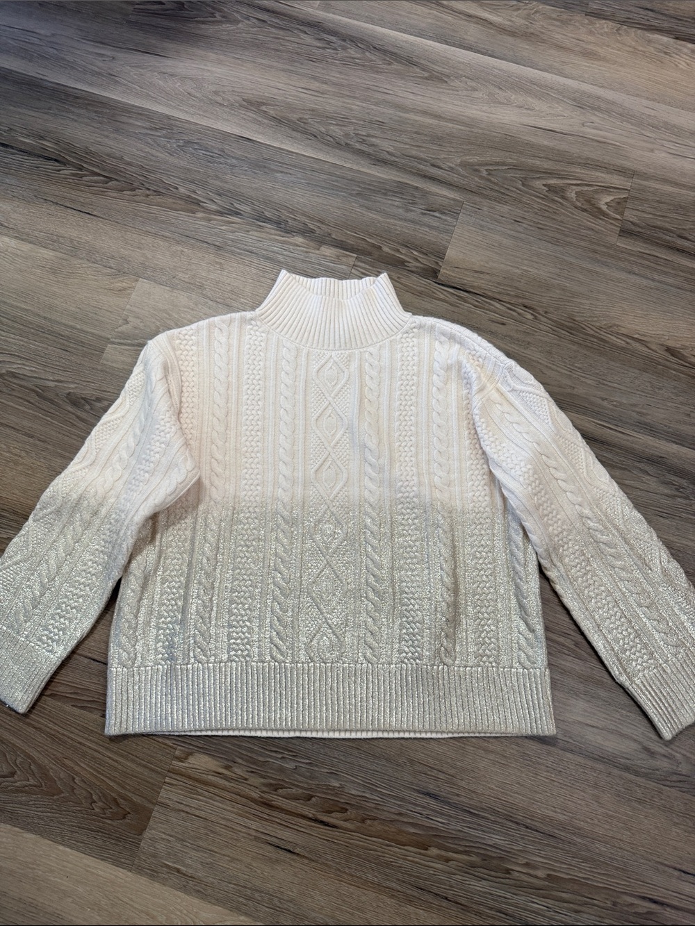Ann Taylor Cream Cable and Gold Knit Mock Neck Sweater